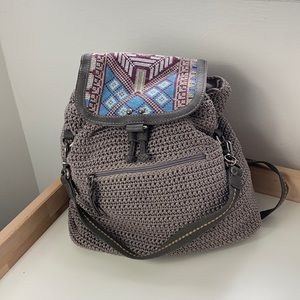 The saks knitted bookbag backpack boho avalon crotchet grey convertible handbag
